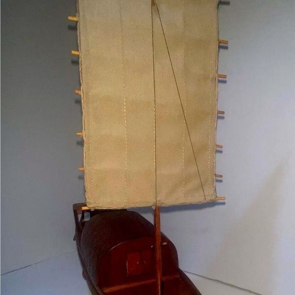 Vintage Mahogany Chinese Sailing Vessel Ship Modelxz With Carrying Box - Picture 3 of 16